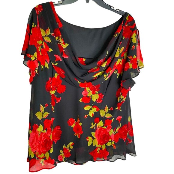 Studio 1 Black Floral Print Chiffon Top Size 22W Dark Fairy Goth Witchy Romantic - Picture 1 of 7